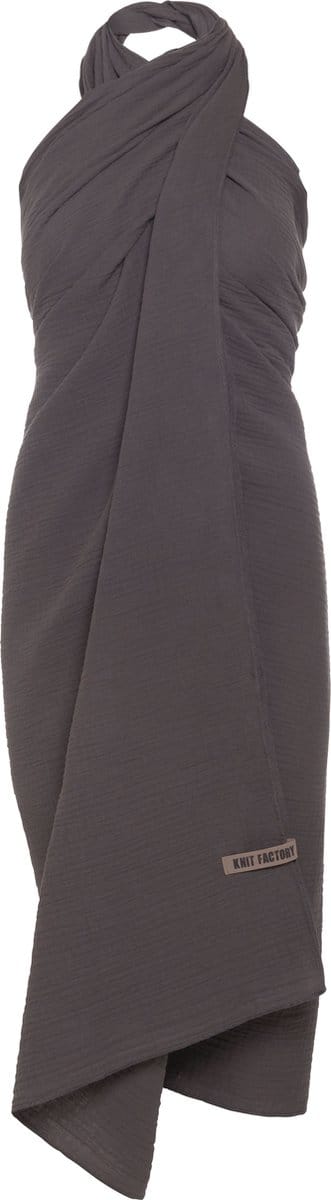 Knit Factory Liv Pareo - XL Sjaal - Sarong - Stranddoek - Strandlaken - Strandjurk voor Dames - Antraciet - Duurzaam & Milieuvriendelijk - 100% Biologisch katoen