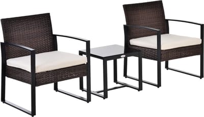 Balkonset 2 personen - Tuinset - Bistroset - Bruin - 3 delig - Tuintafel en 2 stoelen - 2 personen - Gecoat staal - Onderhoudsvrij staal