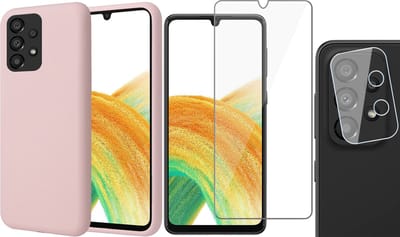 Hoesje geschikt voor Samsung Galaxy A33 - Matte Back Cover Microvezel Siliconen Case Hoes Roze - Tempered Glass Screenprotector - Camera Lens Protector