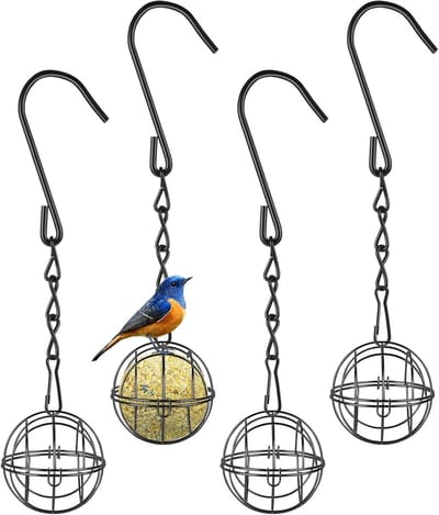Voedingskommen voor Vogels - Hangstation voor Wilde Vogels, Metalen Voederdispenser met S-vormige Haakjes, Bulbvogelvoeder voor Buiten, Tuin en Wilde Dieren (4 stuks)