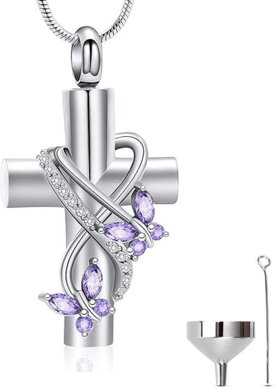 Luxe Ashanger - met Ketting - Voor As, Haren of Parfum - Assieraad - As Ketting - Gedenksieraad - Urn - Incl. As vuller en Opbergzakje - Butterfly Cross