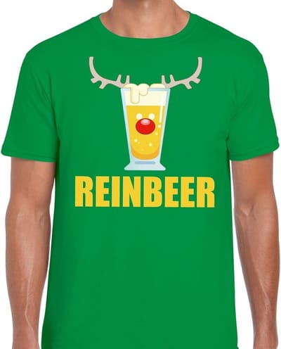 Foute Kersttrui t-shirt - Reinbeer - groen - voor heren - drank rendier S