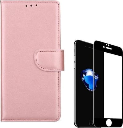 Bookcase Geschikt voor: iPhone 7 / 8 / SE 2 2020 / 2022 - Bookcase rose goud - portemonee hoesje + 2X Full cover Tempered Glass Screenprotector