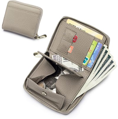 RFID Leren Portemonnee – Compacte Rits Kaarthouder, Munt- en Geldvak voor Heren en Dames - Grijs