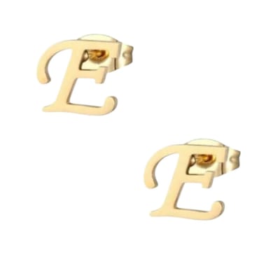 Aramat Jewels | Oorbellen | Goudkleurige RVS oorstekers Letter E | | | |10mm | Staal | Kinderen, Volwassenen | Verkleurd niet