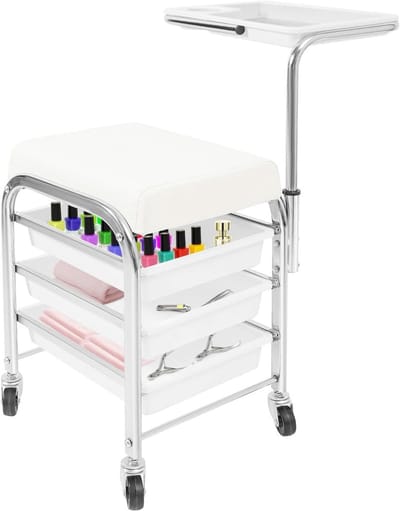Opbergwagen - Manicure trolley - Salon Organisatie - In hoogte verstelbaar - 31 x 38 x 44 cm - Wit