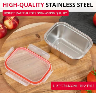 Famanu – Lekvrije lunchbox – magnetron- en ovenbestendig - BPA-vrij – bentobox voor school - werk en kinderopvang – zilver - 1000 ml