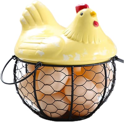 Eieropbergmand - Kippenmand - Keuken Decoratie - Met Keramisch Deksel - Voor 15 Eieren - Geel