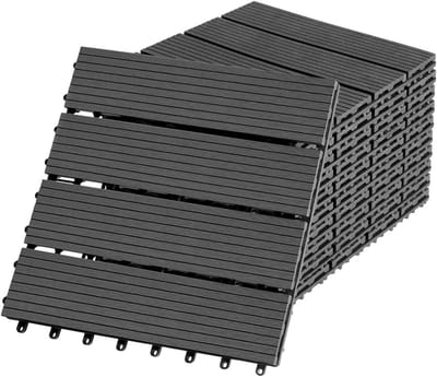 Terrastegels WPC - Kliktegels Kunststof - Buitenruimte Aankleden - Houtlook Systeem - 30 x 30 cm - Antraciet