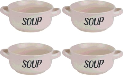 Cosy & Trendy soepkom van aardewerk - 4x - Creme wit - Dia 13,5 cm - 470 ml - Servies - Soepkommen/Soepkommetjes