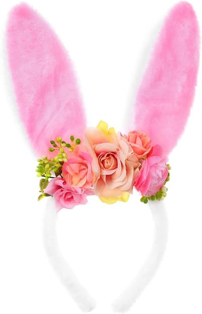 Paashaas Oren Hoofdband - Konijnenoren Haarband - Paasfeest Vieringen - Met Lentebloemen Versierd - 1 Stuks - Roze