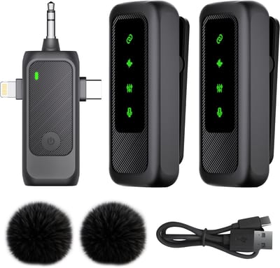 Nuvance Draadloze Microfoon - 2 Stuks - Microfoon Draadloos - Mini Dasspeld Microfoon - Lavalier - 3 in 1 - Incl. 2 Windshields