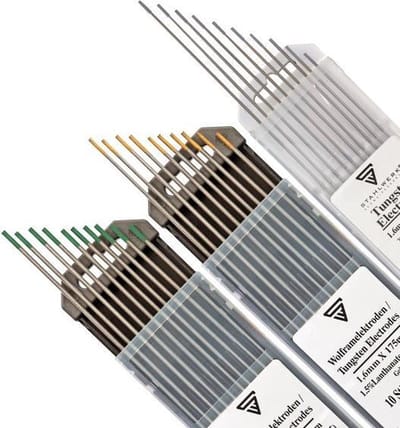 STAHLWERK Set wolfraam elektroden grijs, groen, goud 1,6 mm elk 10 stuks.