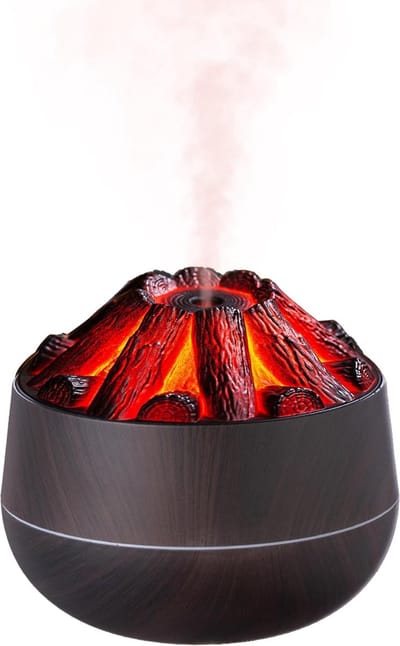 Luchtbevochtiger-Gesimuleerd kampvuur-Stil ontwerp-300ML-Twee spuitmodi-Aromatherapie machine-Gesimuleerde koolstofbrandbevochtiger (zwart)