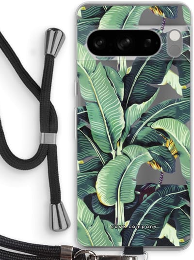 Case Company® - Hoesje met koord geschikt voor Google Pixel 8 Pro hoesje met Koord - Bananenbladeren - Telefoonhoesje met Zwart Koord - Bescherming aan alle Kanten en Over de Schermrand