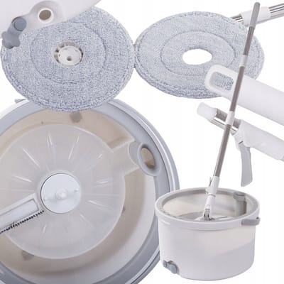 Spin Mop Set met 2 Microvezel Opzetstukken en Wieltjes
