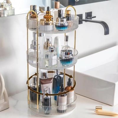 360° Draaiende Makeup Organizer voor Cosmetica, Huidverzorging en Parfum - 3 Laags Wit voor Dresser, Slaapkamer en Badkamer