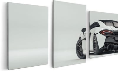 Artaza Canvas Schilderij Drieluik Witte Sportwagen Auto  - 120x60 - Foto Op Canvas - Canvas Print