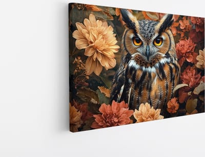 Saammp - Canvas Schilderij Uil - bloemen - Abstract - Dieren - Natuur - 30x20 - Foto op canvas - Wanddecoratie - muurdecoratie Woonkamer - Slaapkamer decoratie - Canvas Print