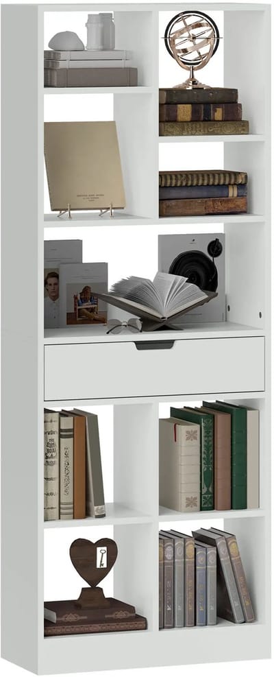 Vakkenkast – Smalle Boekenkast – 9 Vakken – Staande Opbergkast - wandkast– Modern Design – Wit – Ruimtebesparend