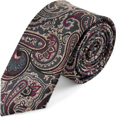 Zijden stropdas met donkerblauw en donkergroen paisleymotief | 6 cm