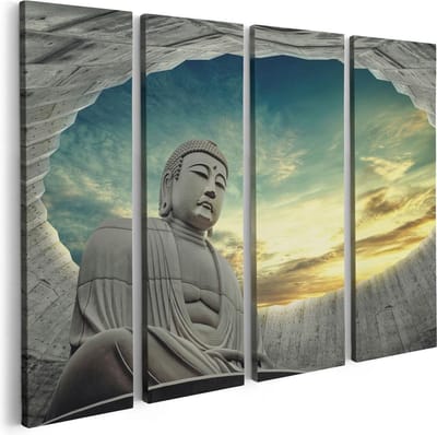 Artaza Canvas Schilderij Vierluik Boeddha Beeld In Het Park - 80x60 - Foto Op Canvas - Canvas Print