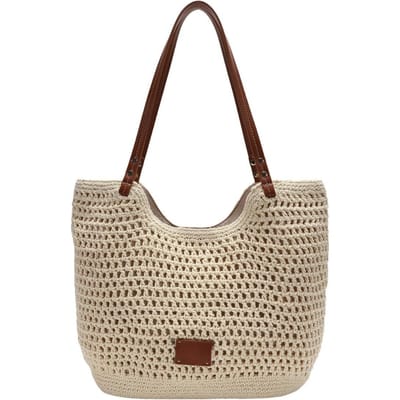 Strandvakantie Weven Tote Tas Dames Lente en Zomer Grote Capaciteit Schoudertas 27*8.5*24 beige