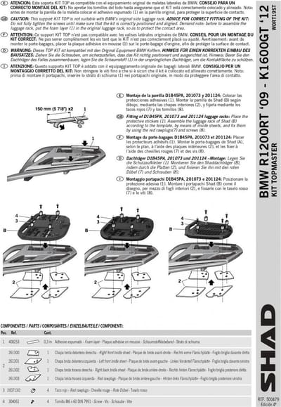 Kit fixation de top case Shad pour moto BMW K 1600 Gt 2012 à 2017 W0RT19ST Neuf