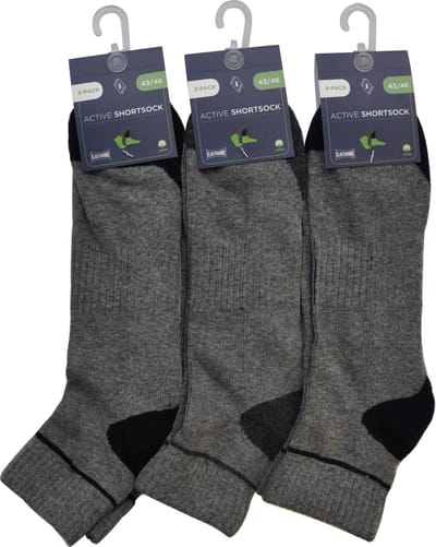 Heren shortsocks padded sportsokken - mannen kousen maat 39/42 - 6 paar grijze sportkousen met sponszool
