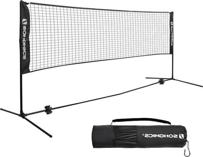 4 m badmintonnet tennisnet in hoogte verstelbaar - stabiel ijzeren frame en draagtas zwart SYQ400H badminton net