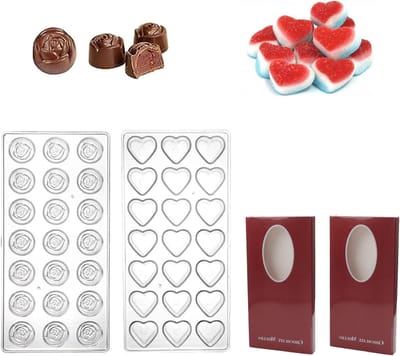 Set van 2 Transparante 3D Chocolade Mallen voor Hart- en Rozenvorm, Multifunctionele Vorm voor Chocolade, Snoep en IJsblokjes
