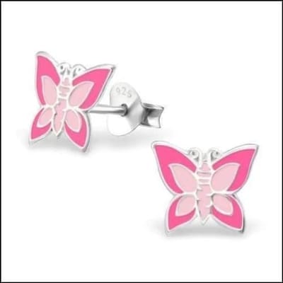 Aramat Jewels | Oorbellen | 925 Zilveren Vlinder Oorbellen 8mm Kinderen - Vlindertjes Oorstekers | Donker Roze/Roze-9x8mm | |8mm | Zilver | Kinderen | Verkleurd niet