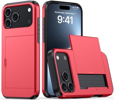 Mobiq - Hybrid Card geschikt voor iPhone 17 Pro Hoesje met Pashouder - rood