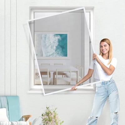 Vliegengordijn Met Aluminium Frame Voor Ramen - Insectenwerende Horren, No-Drill, 130 x 80 cm, Wit