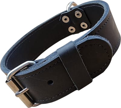 K9World by van der Veeke, Lederen Hondenhalsband – 4 cm Breed – Dubbel Leer – Handgemaakt – Zwart – Maat 40–50 cm
