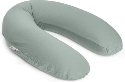 Doomoo Buddy - Voedingskussen - Zwangerschapskussen - Zijslaapkussen met superfijne en extra stille microkorrels - Bio katoen - 180cm - Tetra Jersey Green
