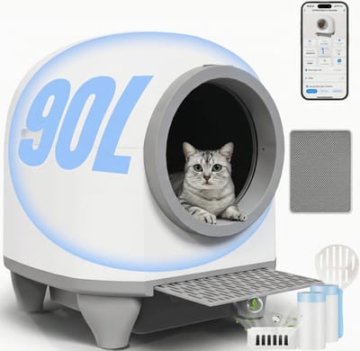 Archi Automatische kattenbak – Kattenbak - Met veiligheidssensoren – 90L Capaciteit – App bediening & geurfilter – Wit