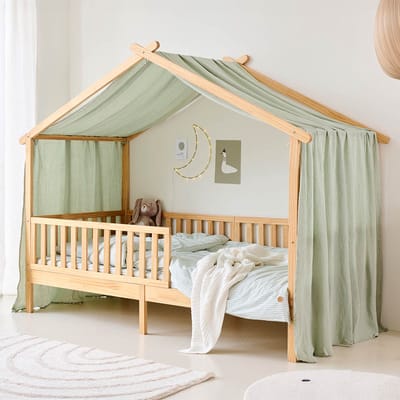 Petite Amélie Gordijn voor bedhuisje «Maison» | 80 x 160 cm | Mousseline katoen | Groen