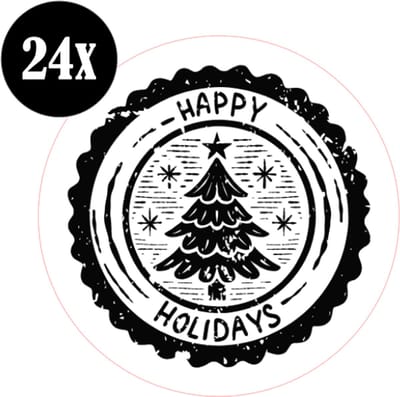 24x sluitstickers - Happy holidays - fijne feestdagen - kerst - Sluitzegel - sticker - kaart - 40 mm - matte sticker - etiketten - cadeau - inpakken