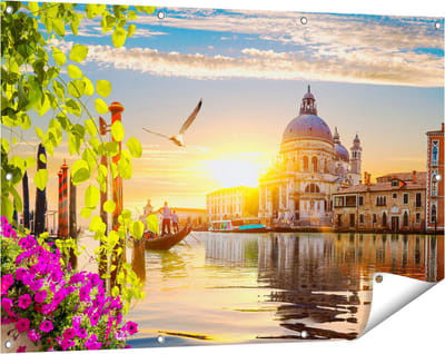 Gards Tuinposter Kanaal in Veneti� met Bloemen - 120x80 cm - Tuindoek - Tuindecoratie - Wanddecoratie buiten - Tuinschilderij