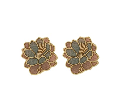 Behave - Oorknopjes dames - bloemmotief - bruin en grijs - 1 cm
