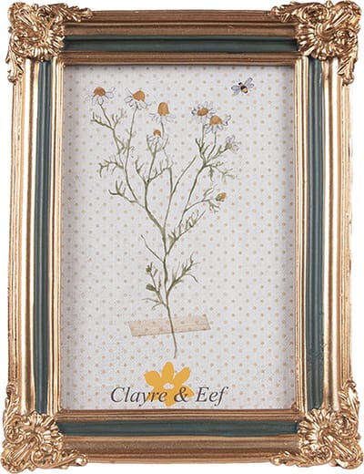 Clayre & Eef Fotolijst 10x15 cm Goudkleurig Groen Polyresin
