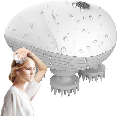 KZQ Waterdichte Elektrische Hoofdmassager Met 3 Intensiteitsstanden - Bevordert Haargroei En Verlicht Stress - Siliconen Massagepunten Voor Kop En Huid - Cadeau Voor Hem Haar En Huisdier - Wit