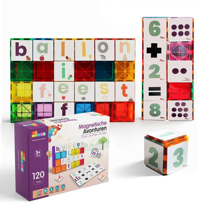 By Baboo® Magnetic Tiles - Letters & Cijfers - 120 Stuks - Magnetisch Speelgoed - Leren Lezen Rekenen Schrijven - Magna Creatief Jongens Meisjes Cadeautjes - Educatief Mind Montessori Kinderspeelgoed 3 Jaar, 4 jaar, 5 jaar, 6 jaar, 7 jaar, 8 jaar