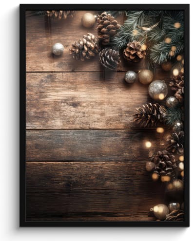Poster in lijst - Fotolijst 60x80 cm - Posters - Kersthoekdecoratie - Dennenappels - Lichtjes - Posterlijst zwart - Decoratie - Wanddecoratie woonkamer - Muurdecoratie slaapkamer - Kerstversiering - Kerstdecoratie voor binnen - Kerstmis