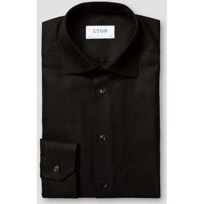 Eton Overhemd Uni Cotton Rich Diagonal Textured Twill Zwart / male