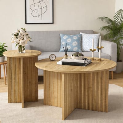 Komhtom - Moderne 2-delige houten nesttafelset - Ronde salontafels en koffietafels in Scandinavisch design - Ruimtebesparende stabiele MDF/PB-constructie