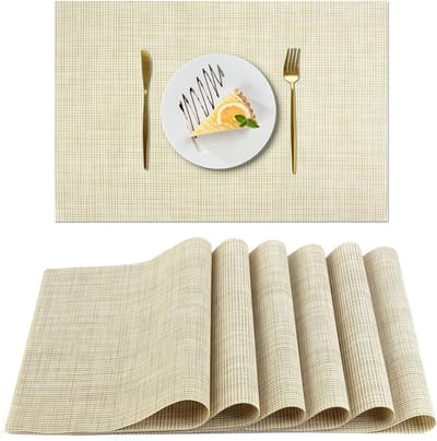 Wasbare Placemat Set van 6, PVC, Warmtebestendig en Antislip voor Keuken en Eettafel, 45 x 30 cm (Beige) - Ideaal voor Feestjes en Dagelijks Gebruik