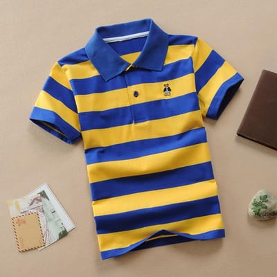 Jongens T-shirt met korte mouwen Poloshirt Puur katoen 1-12 jaar Shirt Medium en Large Kinderen Gestreept revers Katoenen T-shirt Zomer 150cm yellow
