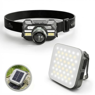 Warsun Noodlamp & Hoofdlamp Combo – Kampeerlamp + Hoofdlamp – 3000 & 5000 Lumen – Led Oplaadbaar & Solar – Waterdicht – Noodpakket